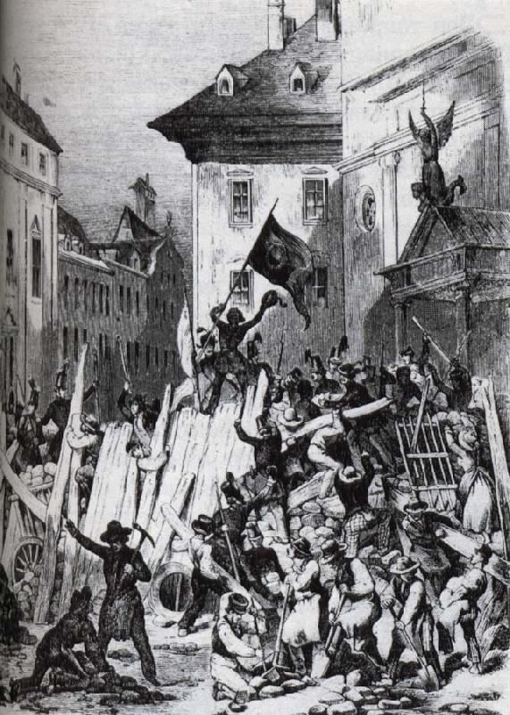 i wien utbrot under revolutionsaret 1848 gatustrider i vilka studenterna tog en mycket aktiv del., unknow artist